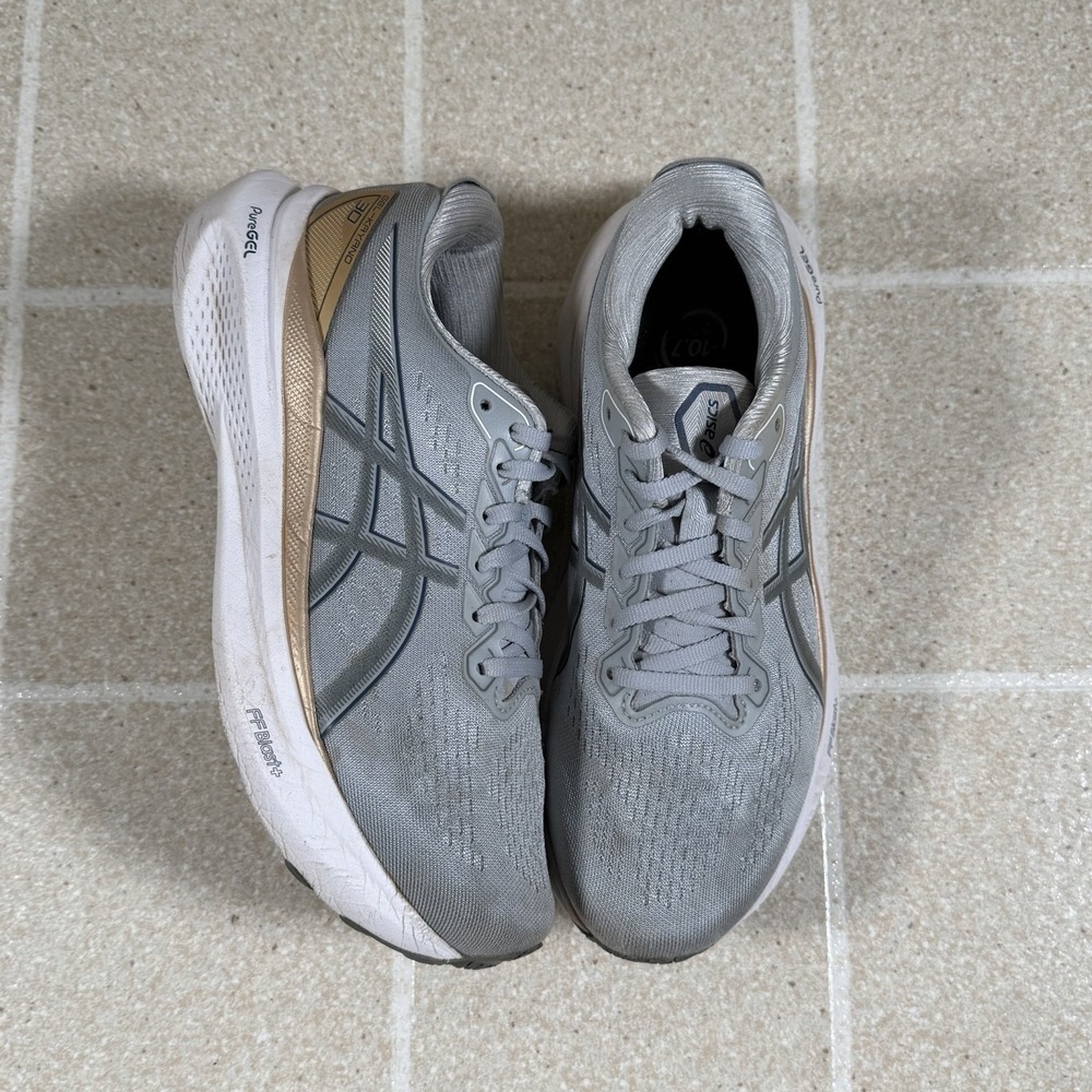 Asics Gel Kayano 30 Running Shoes in Piedmont Grey Steel Grey Gold Women's 7